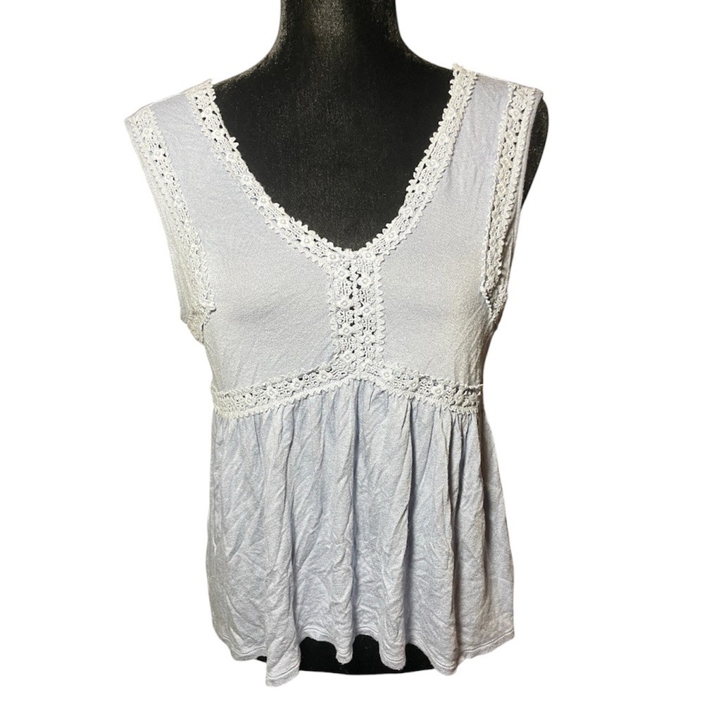 Mudd Boho Babydoll Lace Tank Top Y2K Indie Scoop Neck Pale Blue Size L